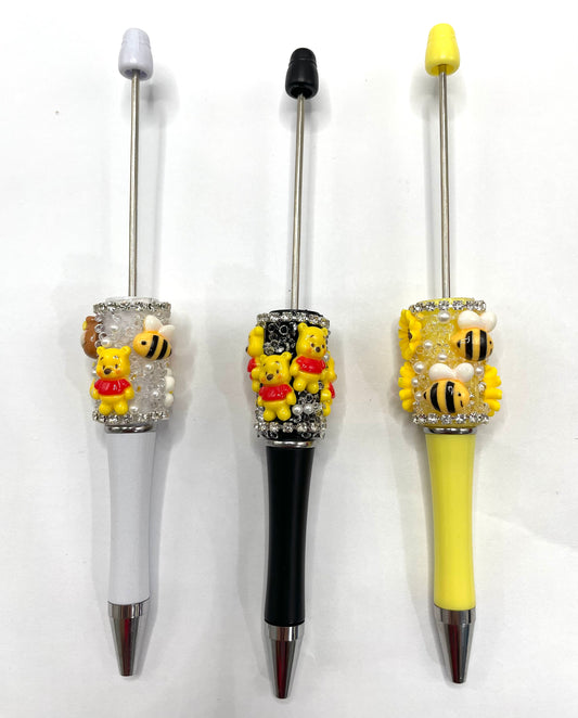 diy pen diy character pen bee pen honey can Winnie Pooh pen ornament with sugar and pearl colored
