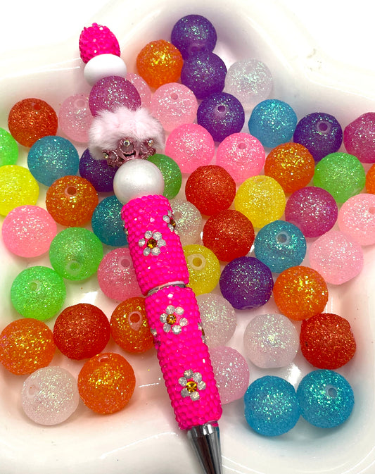Beaded beadable sequined beads Acrylic beads glitter sequins Neon acrylic beads 16mm