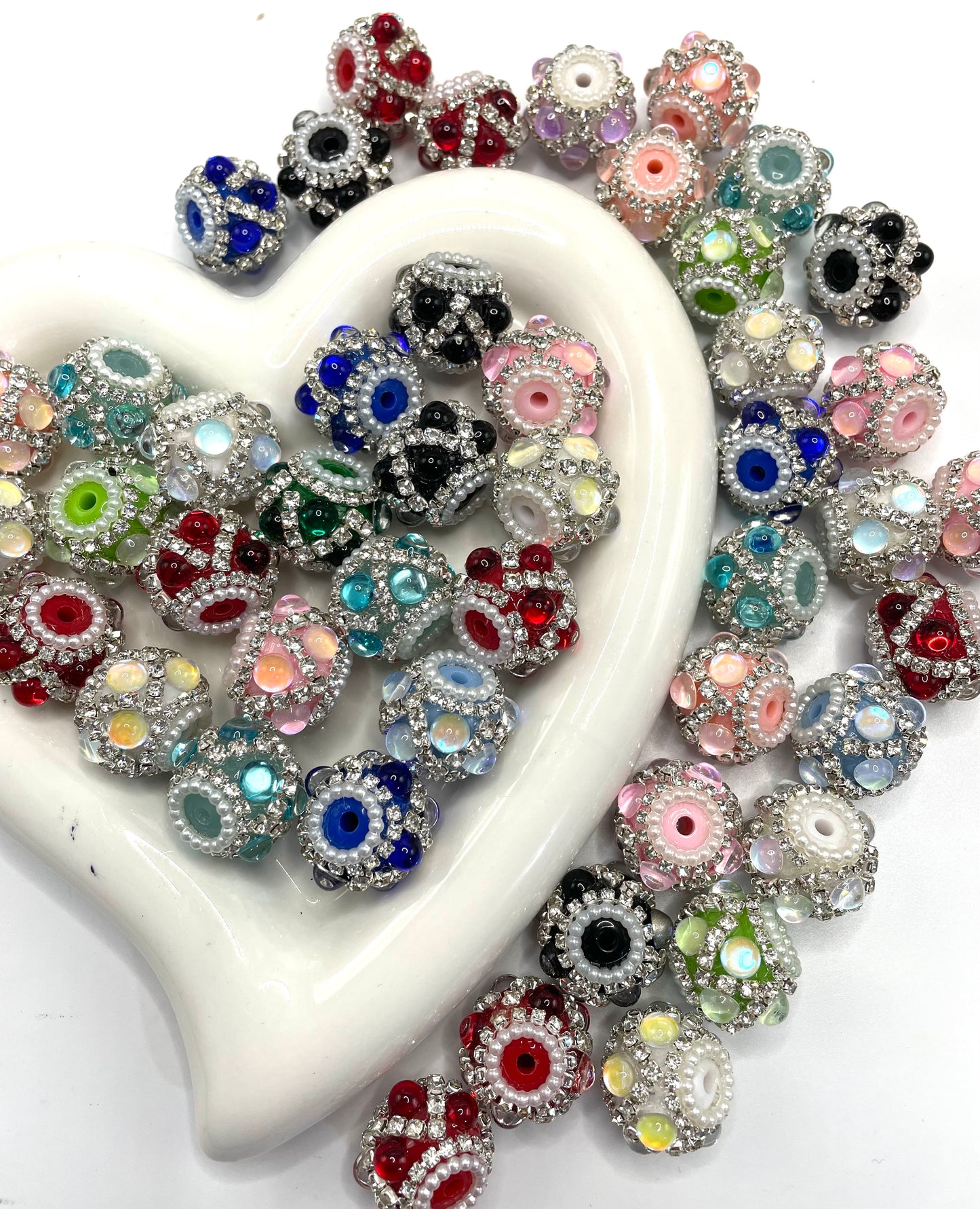 Diy fancy bead fancy bubble ornaments with rhinestone chain and pearl colored random mix