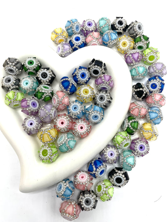 DIY beaded beadable fancy heart lantern beads ornament with rhinestone chain and pearl ,random mix