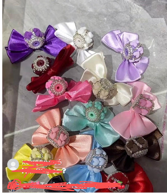 beaded beadable fancy bow bead with crystal heart textile bow ,colored, Chain decoration Sandblasting heart random mix
