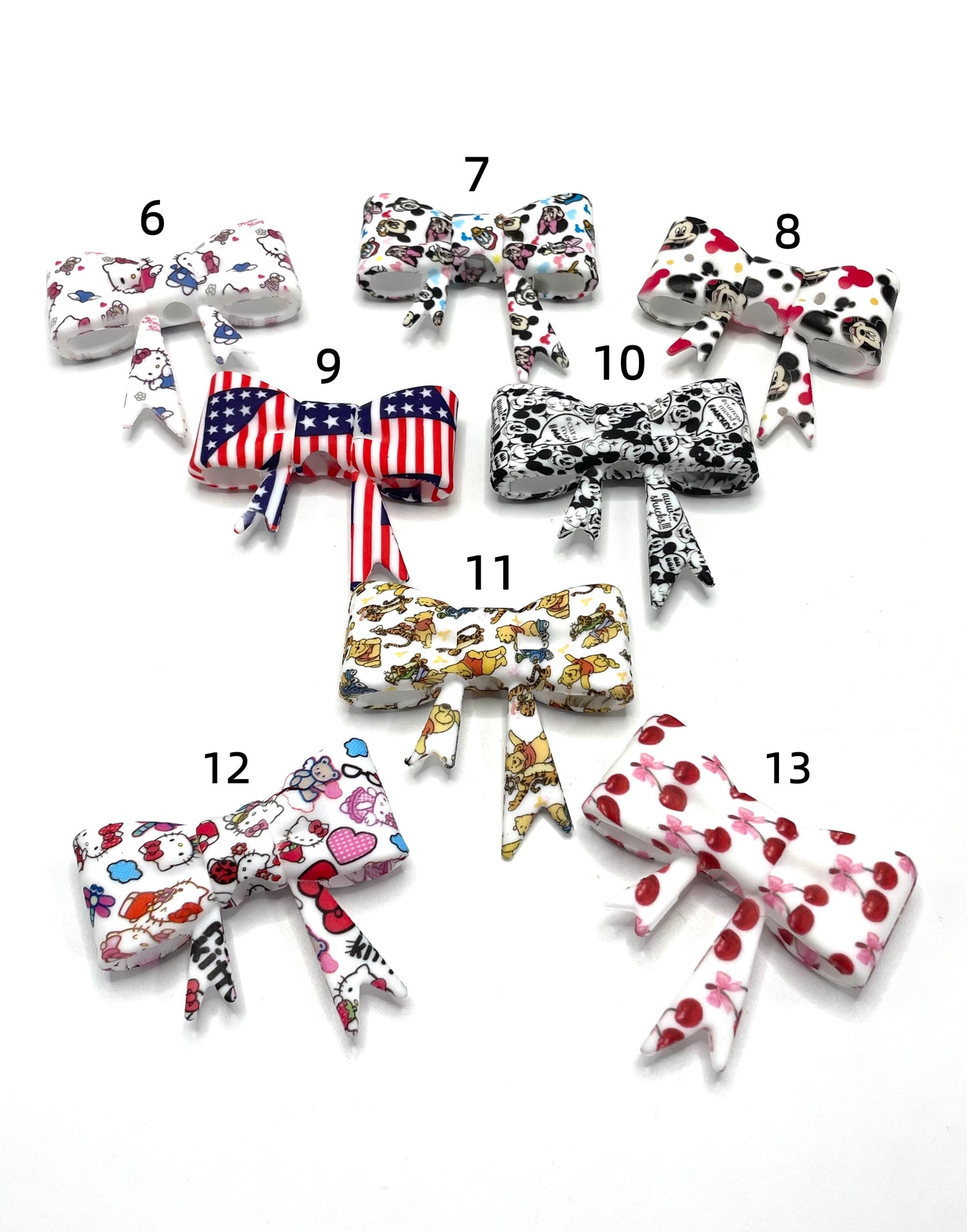 beaded beadable silicon bow beads big bow ,colored Pattern watermark bow Silicone bow 58mm Random Mix