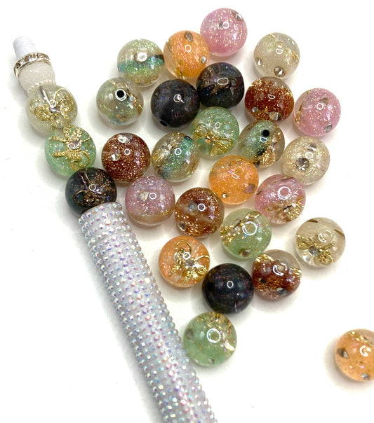 Acrylic beads Embedded inside Metal bow tie Beads of crystal glitter Gold leaf beads Random Mix 16mm