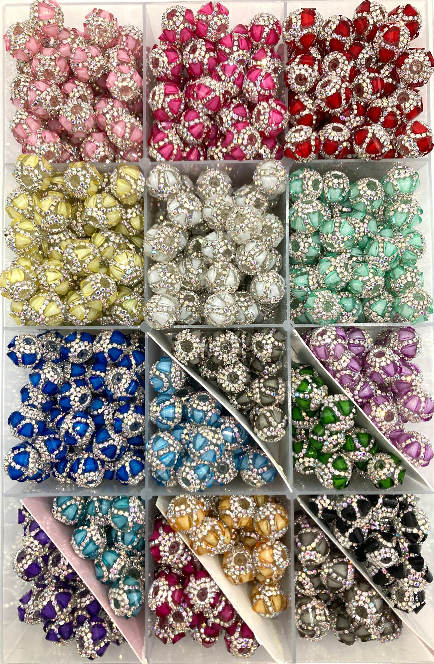 fancy bead heart-shaped  Clear Multicolor Crystal with Double Layer Rhinestones Chain Acrylic Beads fancy lantern heart bead Random Mix18mm colored