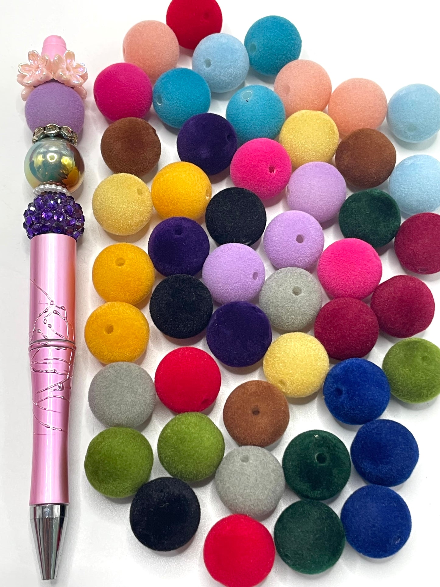 Flock bead flocking Colored flocked beads Fuzzy bead 16mm Random Mix