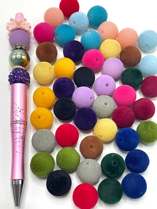 Flock bead flocking Colored flocked beads Fuzzy bead 16mm Random Mix