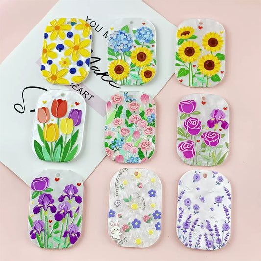 spring garden series flower arylic pendant charm for diy