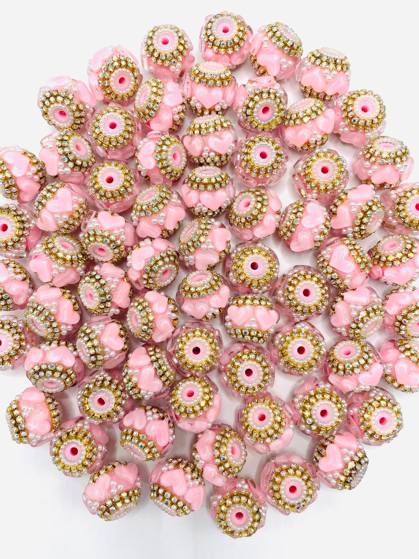 Fancy Beads Heart Chain Pearl gasket Bubble Golden chain 20mm Random Mix