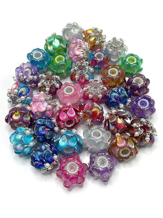 DIY shiny UV galaxy colored  beaded beadable seashell shaped decoration beads with pearl and rhinestone,random mix