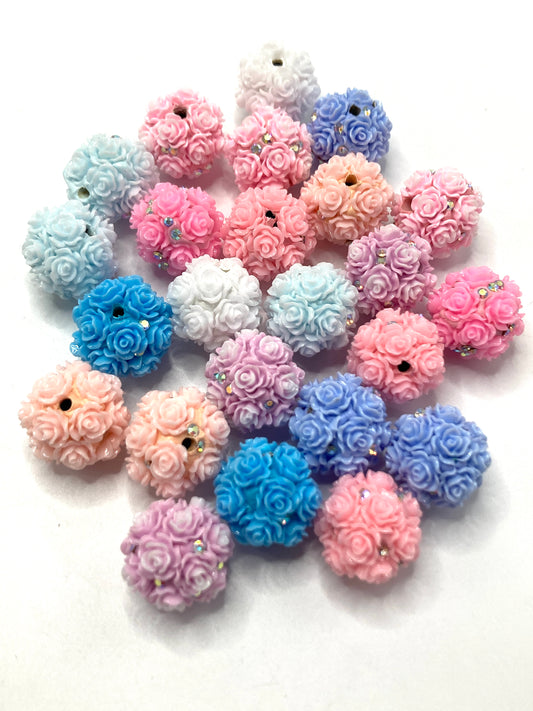 Flower bead Colorful flowers with rhinestones Clay flower beads 20mm Random Mix