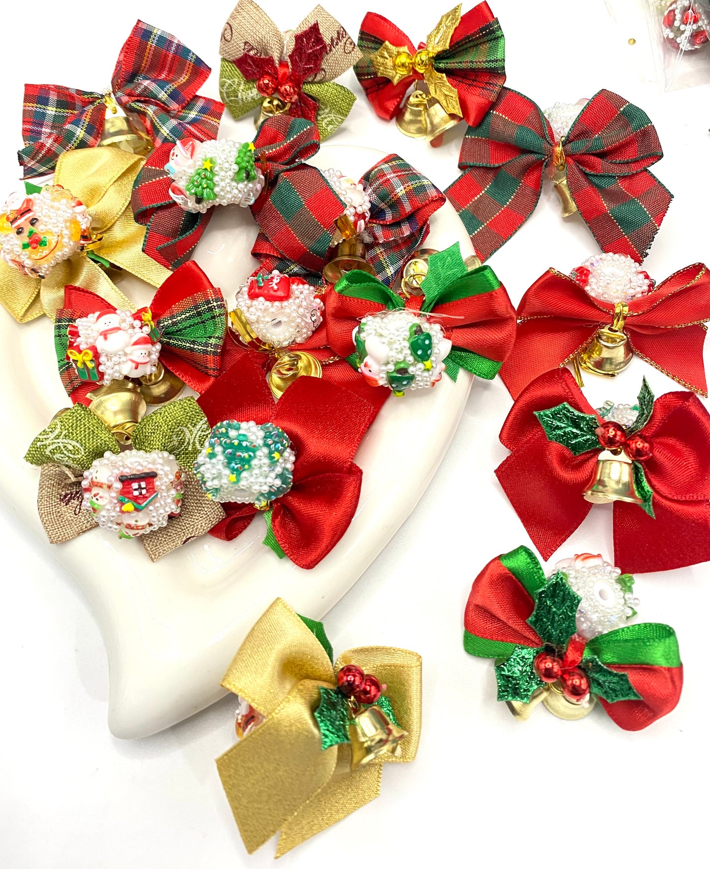 acrylic beads diy with Christmas bow and pearl and house christmas tree bell,colorful,random mix