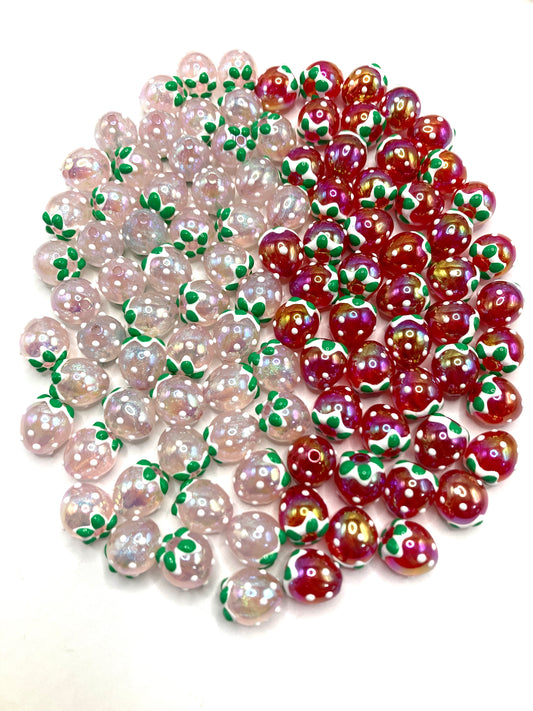 Acrylic beads Strawberry beads Transparent color and red strawberries 16mm Random Mix