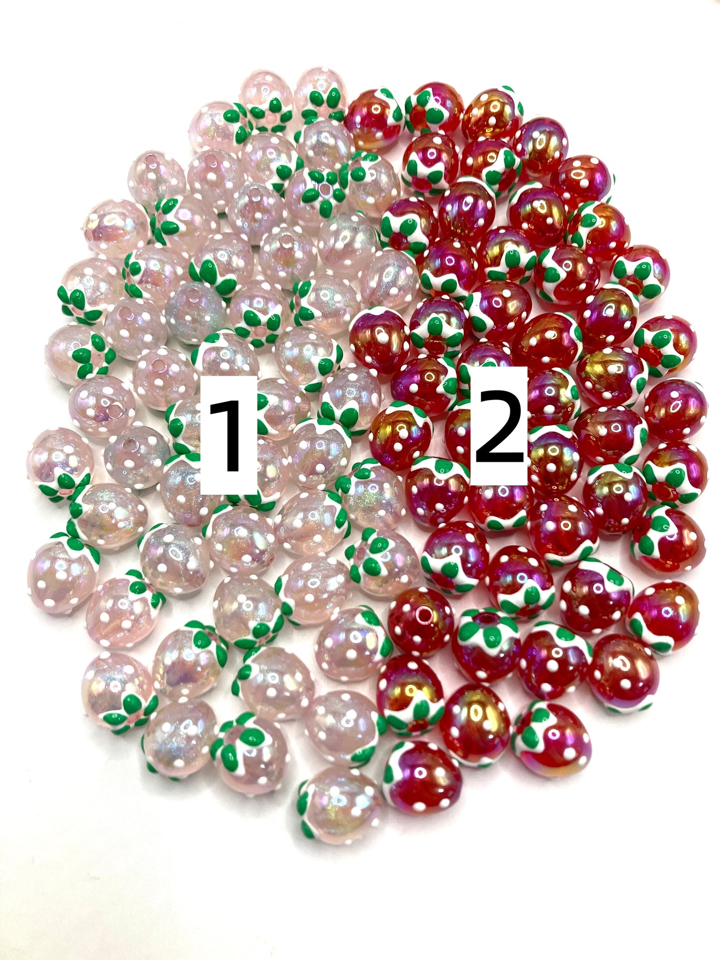 Acrylic beads Strawberry beads Transparent color and red strawberries 16mm Random Mix