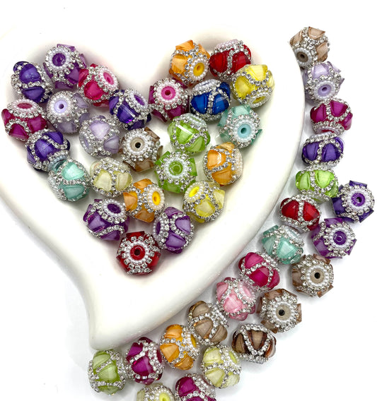 DIY beaded beadable fancy heart lantern beads ornament with rhinestone chain and pearl ,random mix