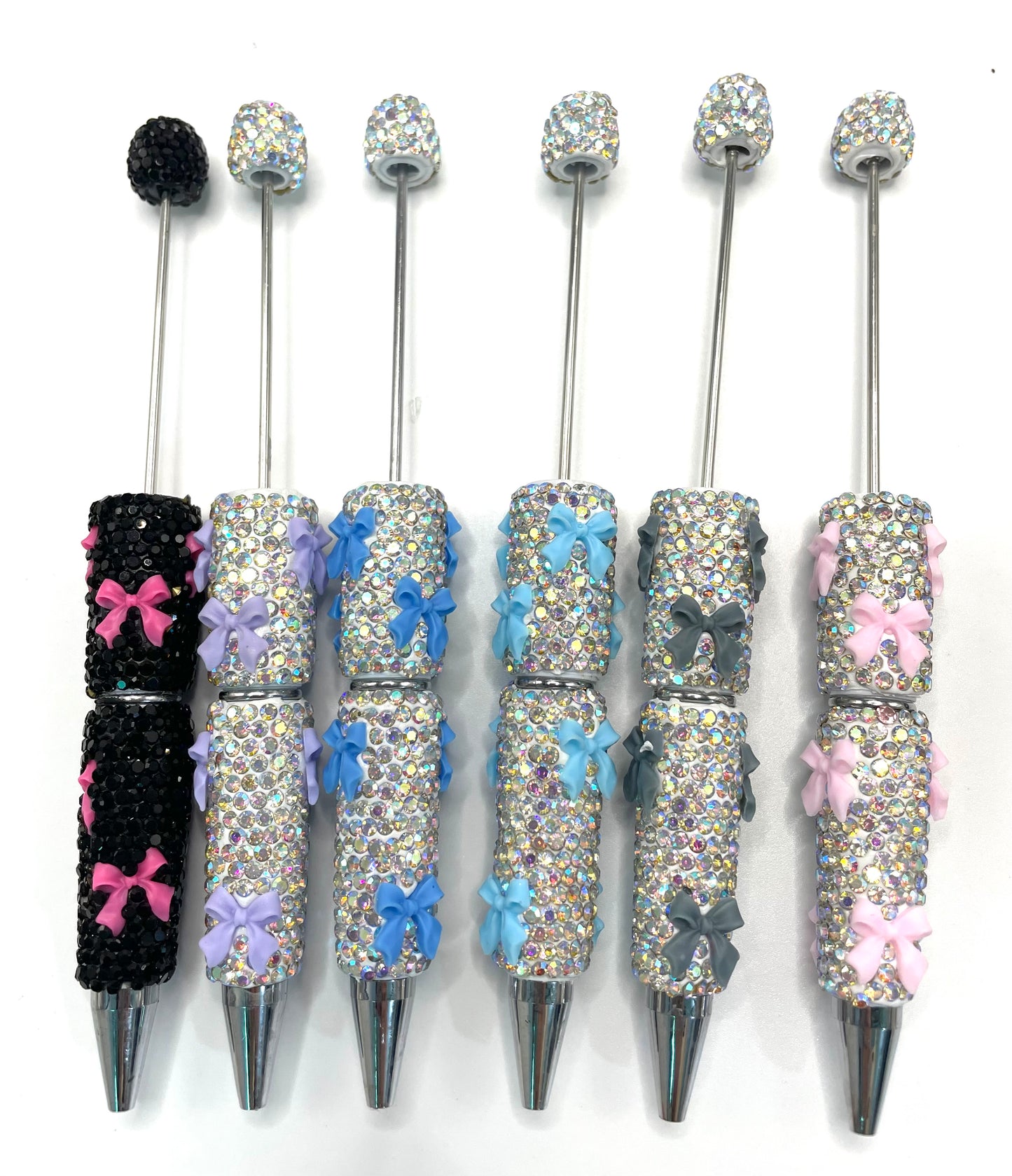 bow pen fancy clay rhinestone bow pen ornaments with acrylic bow  colored random mix