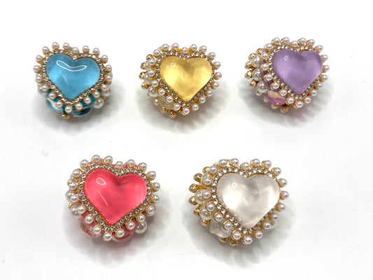 Fancy Beads Metal heart Clay beads Pearl Translucent and colorful hearts 28mm Random Mix