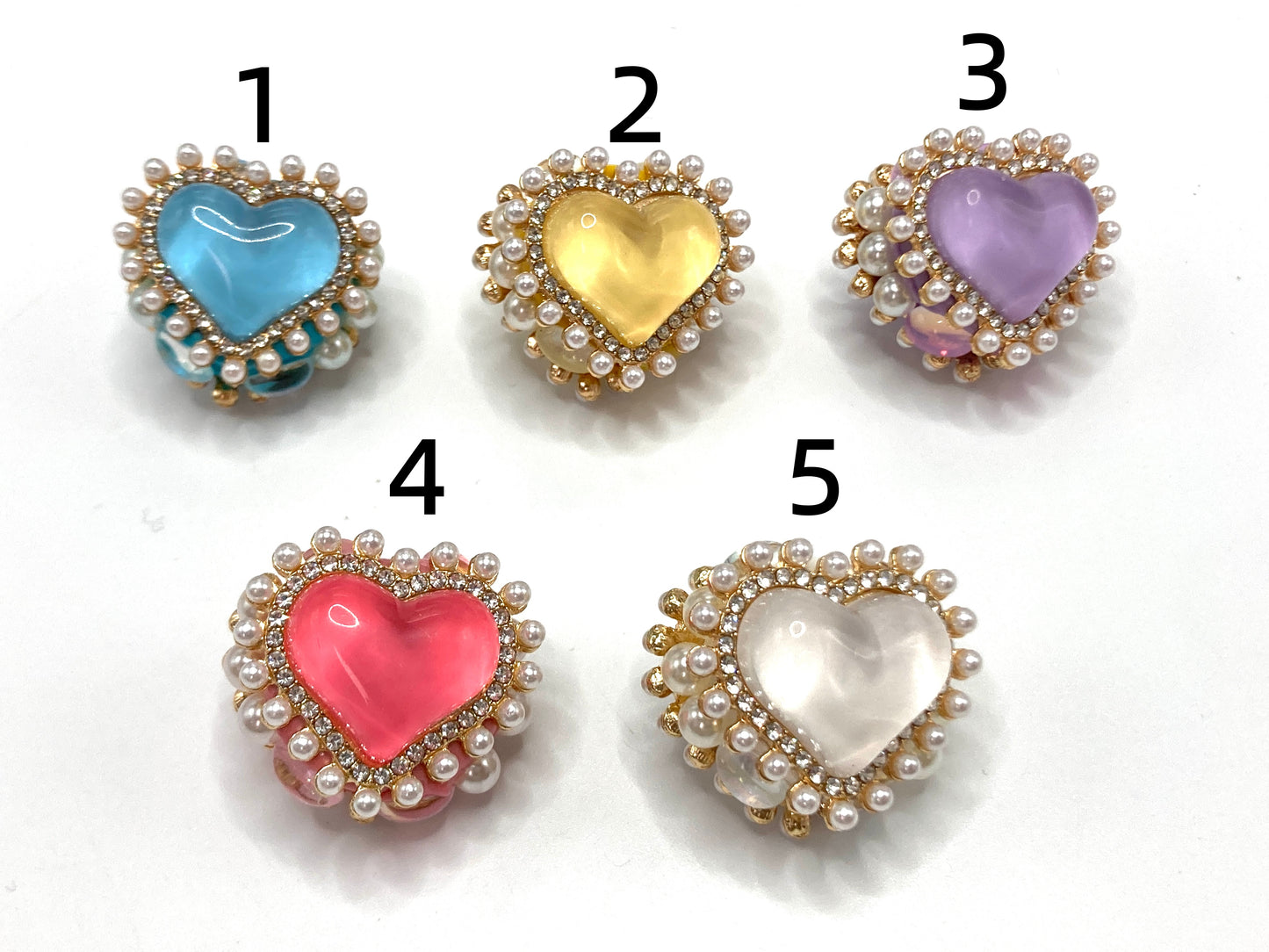 Fancy Beads Metal heart Clay beads Pearl Translucent and colorful hearts 28mm Random Mix