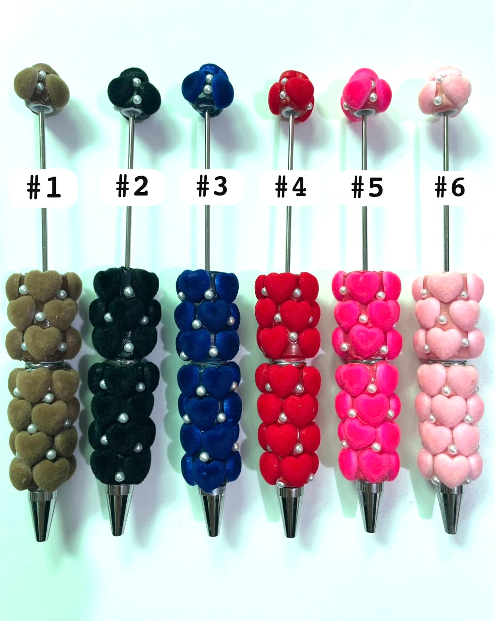beaded beadable fancy flocked fuzzy heart pens,colored