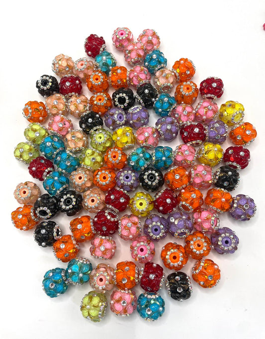 fancy bead colorful acrylic base bead with colorful leaves and ornaments with rhinestone and and pearl