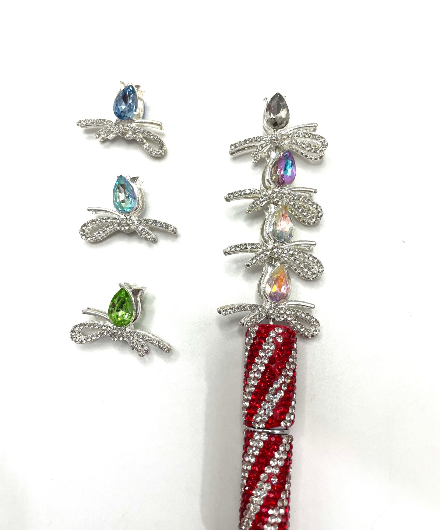 diy fancy beads metal alloy metallic tulip flower with rhinestone random mix