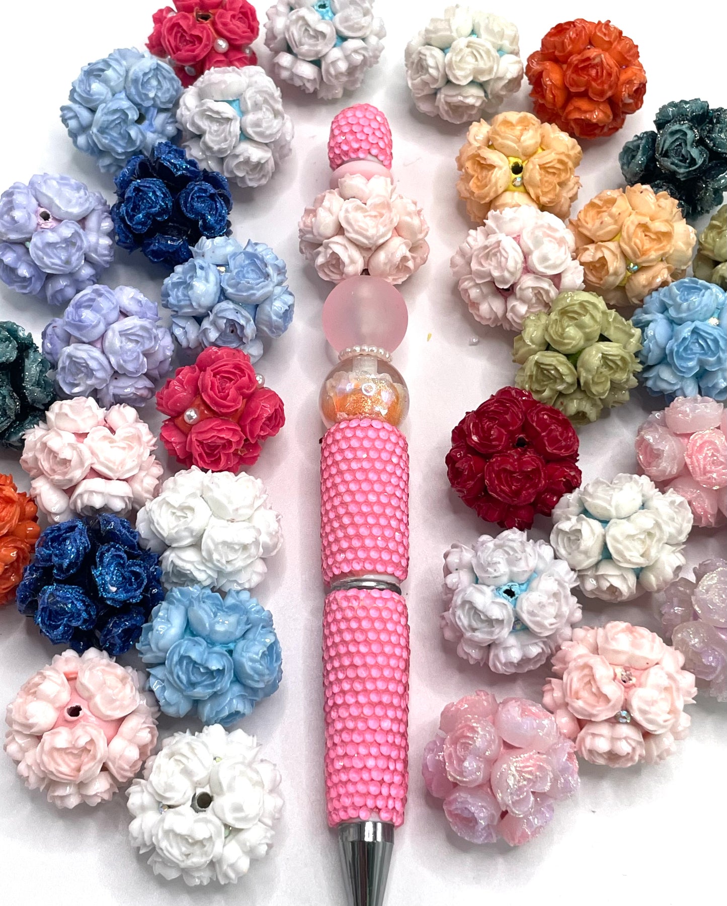 beaded beadable heart shaped rose flower beads ,colored ,random mix