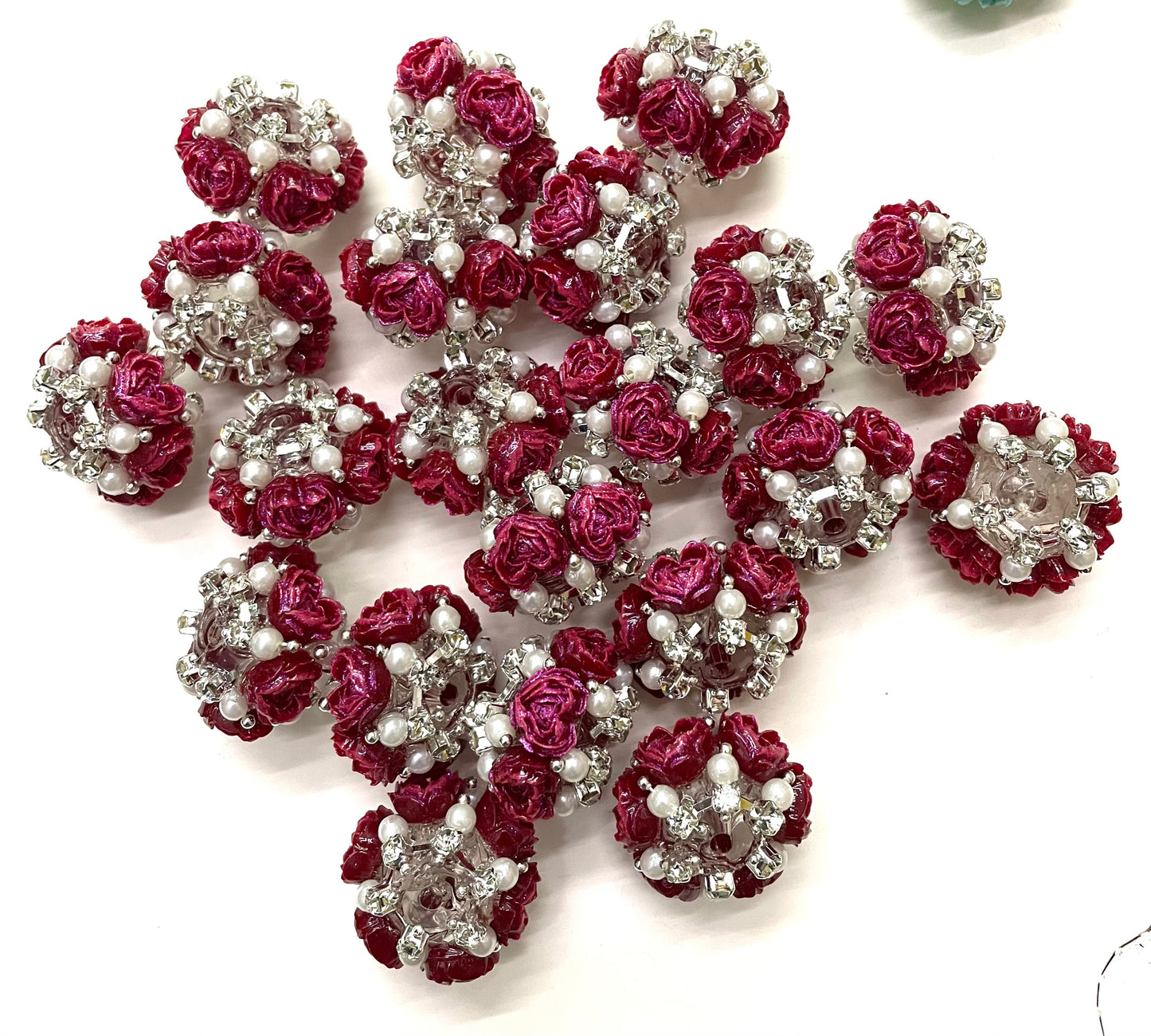 Fancy flower bead heart shape flower bead with chain radom mixed