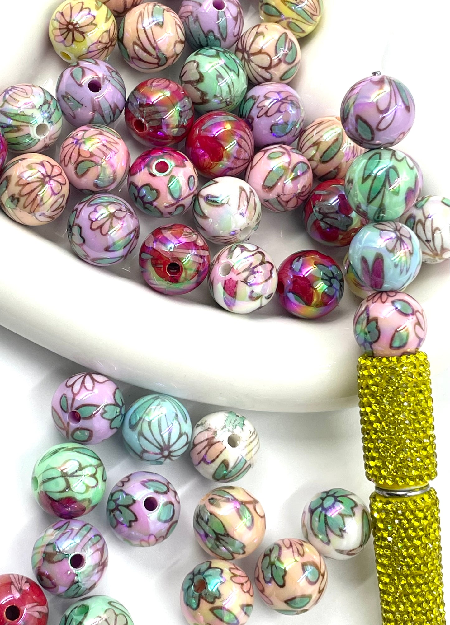 Acrylic beads Printed beads Multi-pattern Flowers, cartoons, fruits, spots acrylic beads 16mm