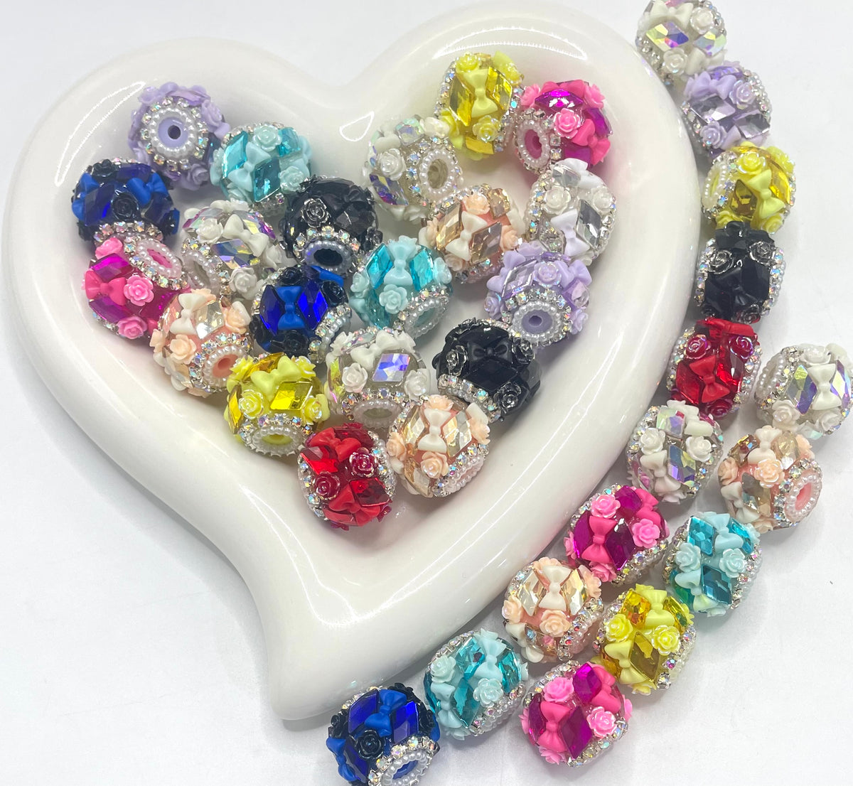 flower bead with rhombus crystal fancy beads random mixed