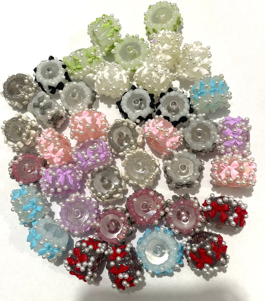 acrylic handprints Hand paint bead ornaments with pearl and color bow random mix