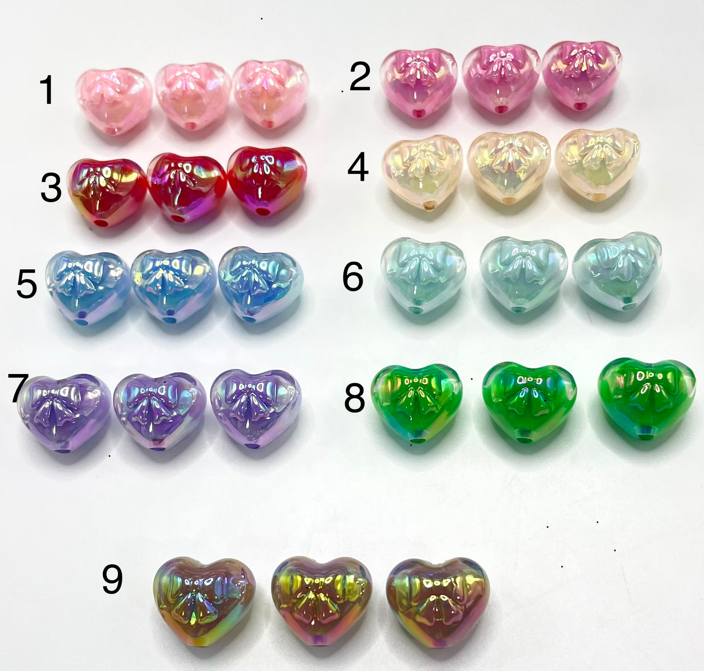 UV Aurora Acrylic Heart Beads Bow Pattern Loose Beads for DIY Bracelet Making