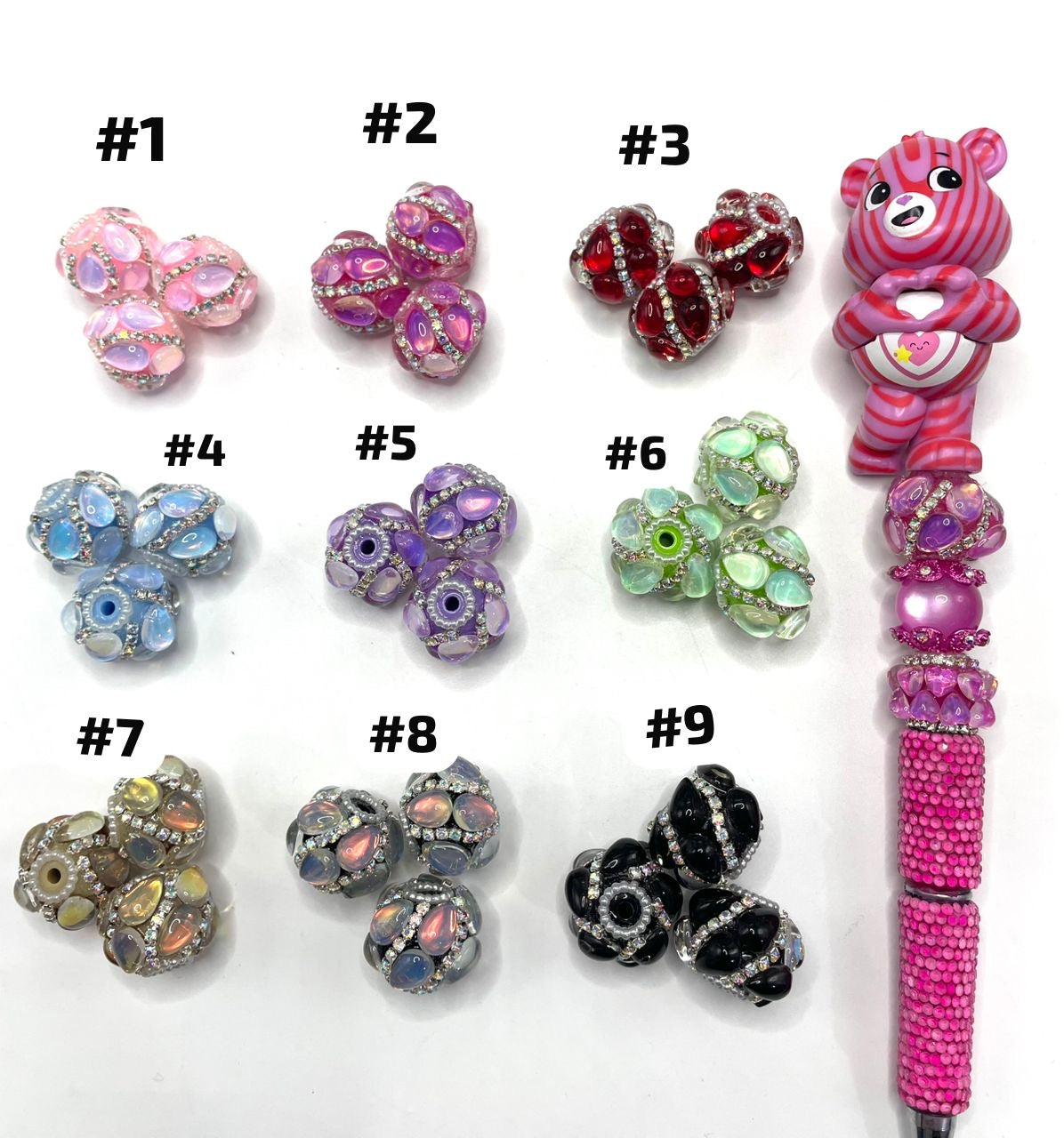 Beaded beadable fancy beads ornaments with opal shape stone and rhinestone chain and pearl