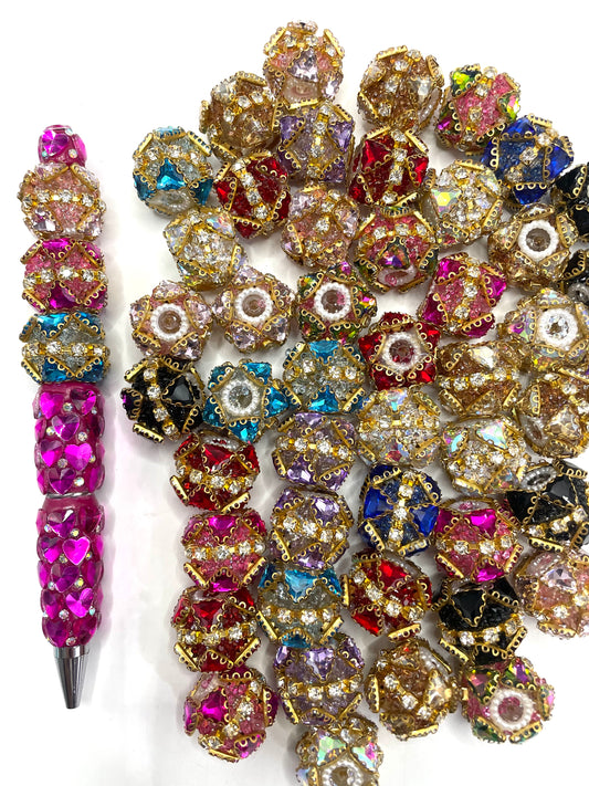 diy beaded beadable fancy beads ormaments golden gold color rhinestone chain and heart shaped colored crystal ,random mix
