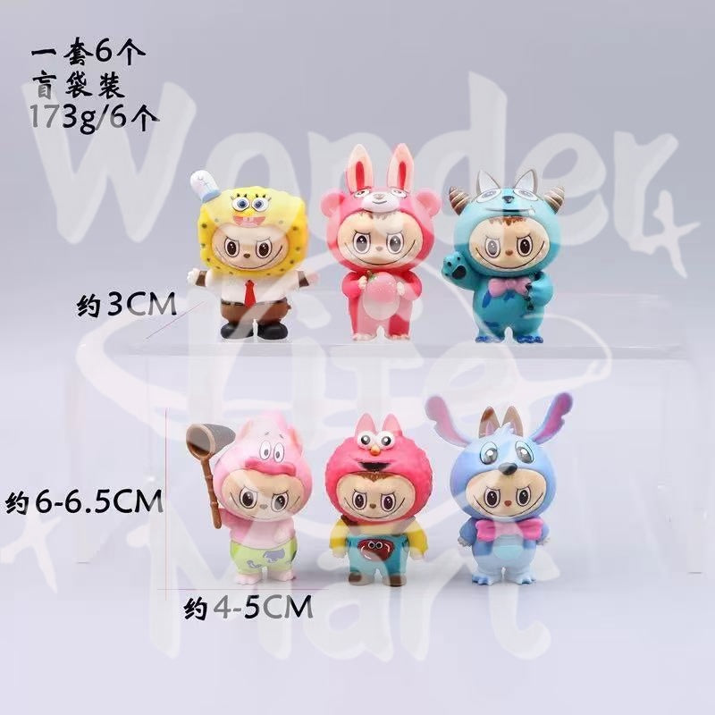 LABUBU Drag Series Animal suit Spongebob SquarePants Set Desktop ornament Pen Toppers