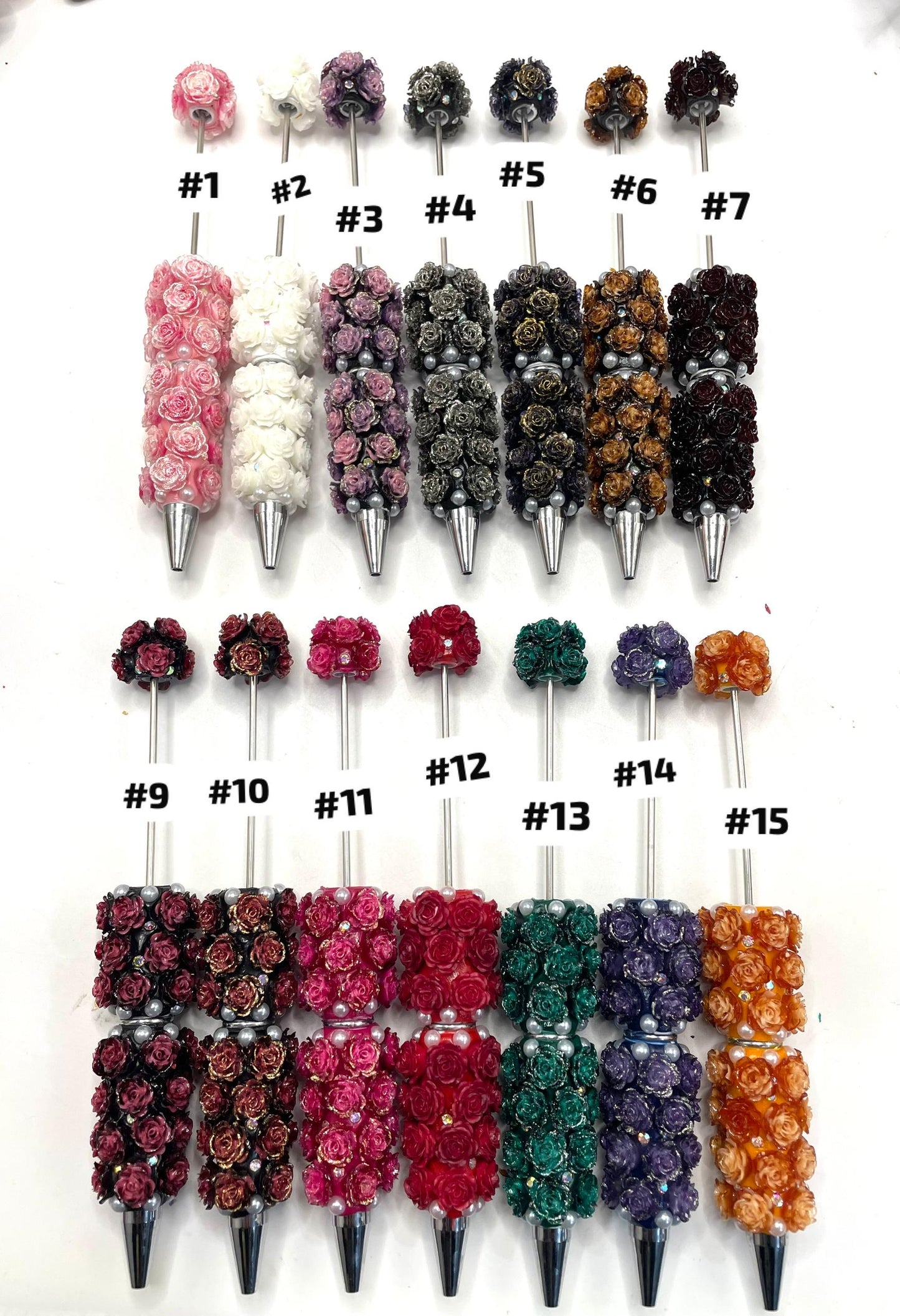 beaded beadable fancy rose flower pens colored ,random mix
