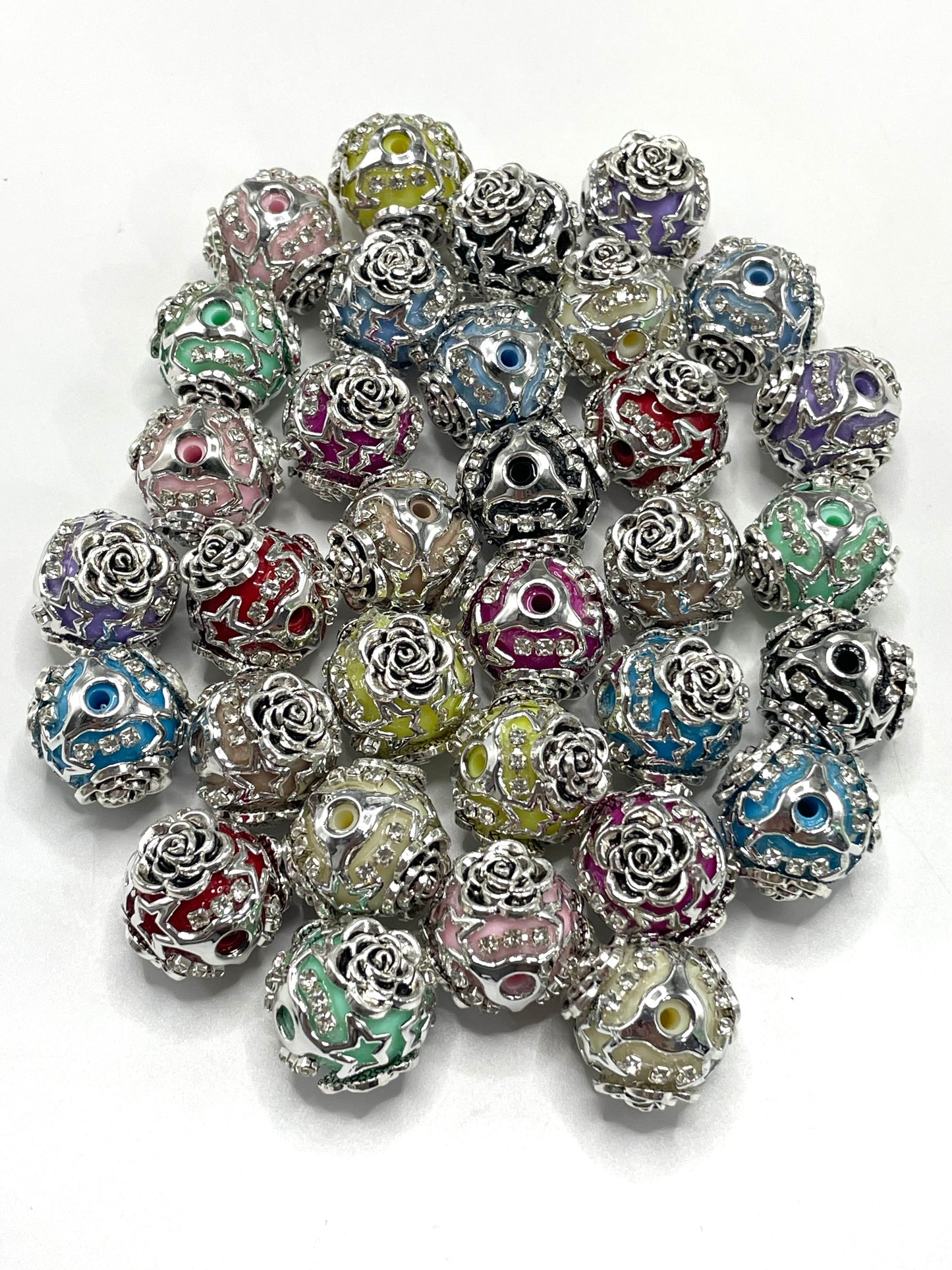 Metal metallic Fancy Bead Flower Bead Gold  Rose Flower bead Rhinestone Chain With Colored Acrylic Beads,Random Mix,20mm