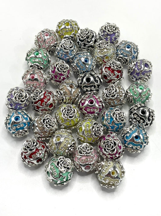 Metal metallic Fancy Bead Flower Bead Gold  Rose Flower bead Rhinestone Chain With Colored Acrylic Beads,Random Mix,20mm