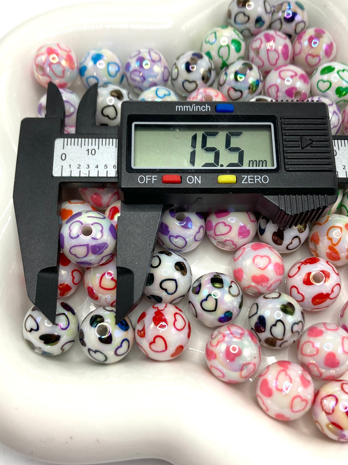 Acrylic heart beads Heart print Multicolored heart 16mm