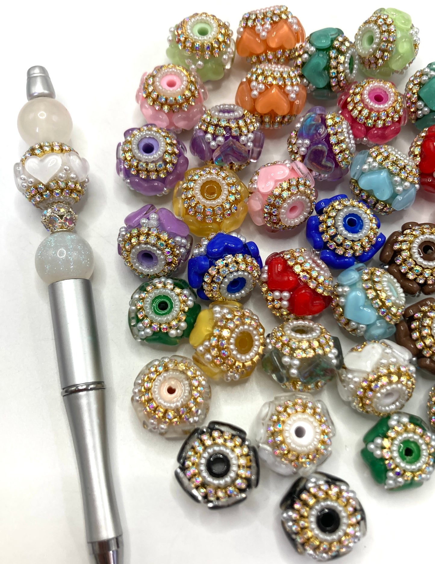 Fancy Beads Heart Chain Pearl gasket Bubble Golden chain 20mm Random Mix