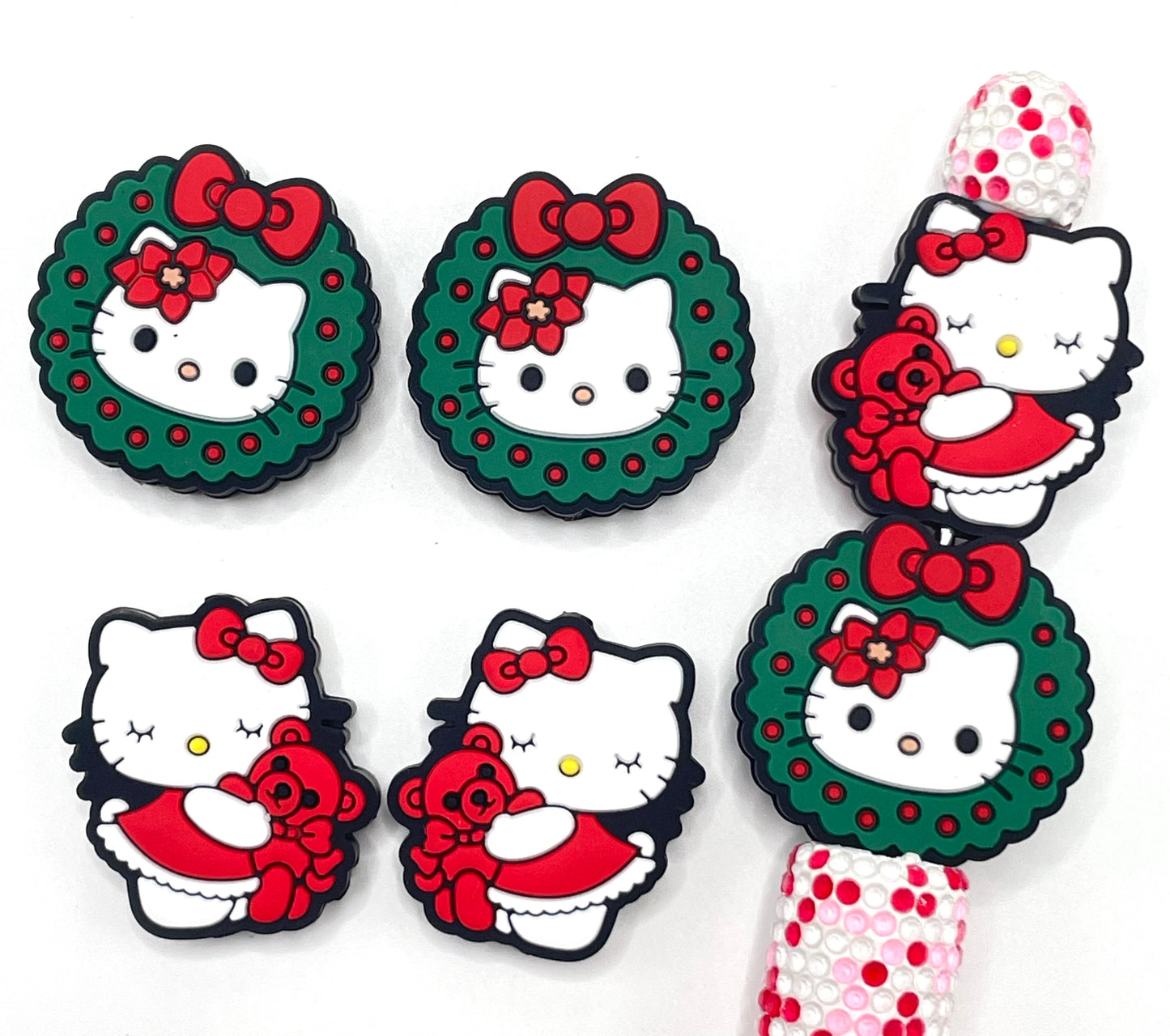 diy beaded beadable silicone HK Christmas color focal beads with bow , bear