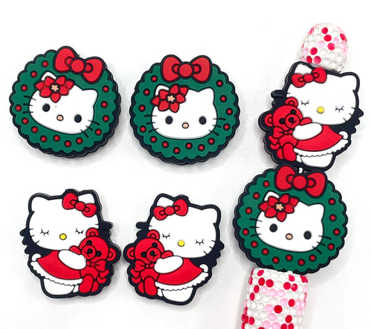 diy beaded beadable silicone HK Christmas color focal beads with bow , bear
