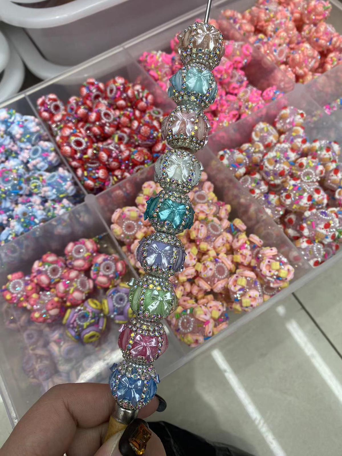 Beaded beadable fancy shinny bow bead lantern beads rhinestone chain hain beads Random Mix ,colored