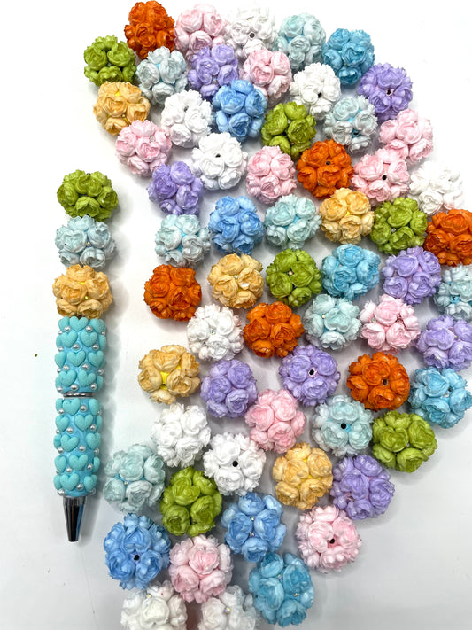 beaded beadable heart shaped rose flower beads ,colored ,random mix