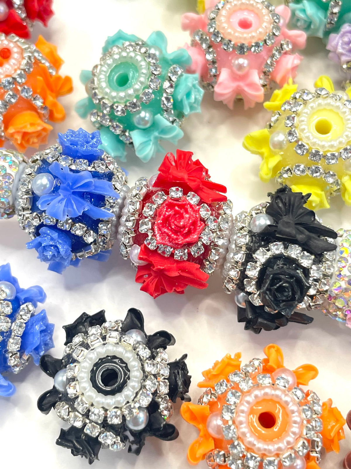 diy beaded beadable beady fancy bow beads ornaments with rose flower and rhinestone chain and pearl ,random mix