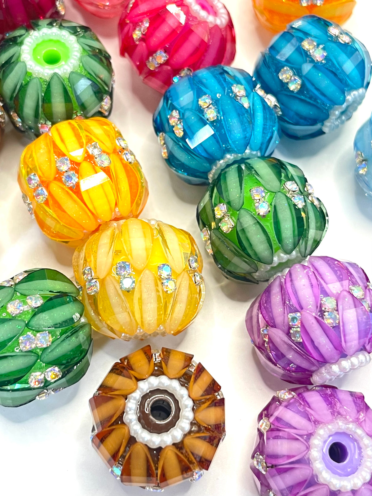 DIY beaded beadable fancy bead lantern bead ornaments with rhinestone and pearl