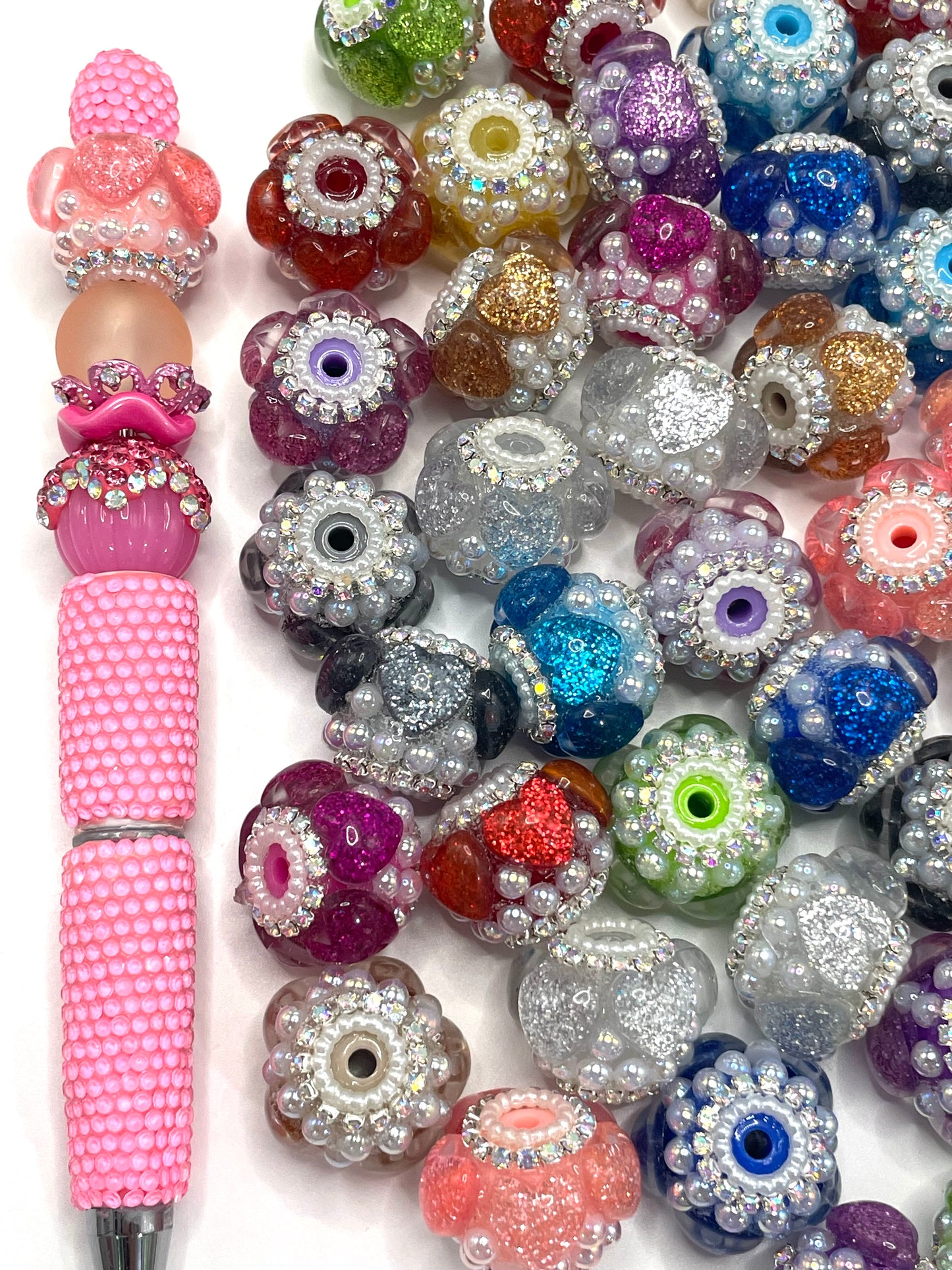 Acrylic glitter Heart beads Pearls and pearl spacer Acrylic beads 18mm Random Mix
