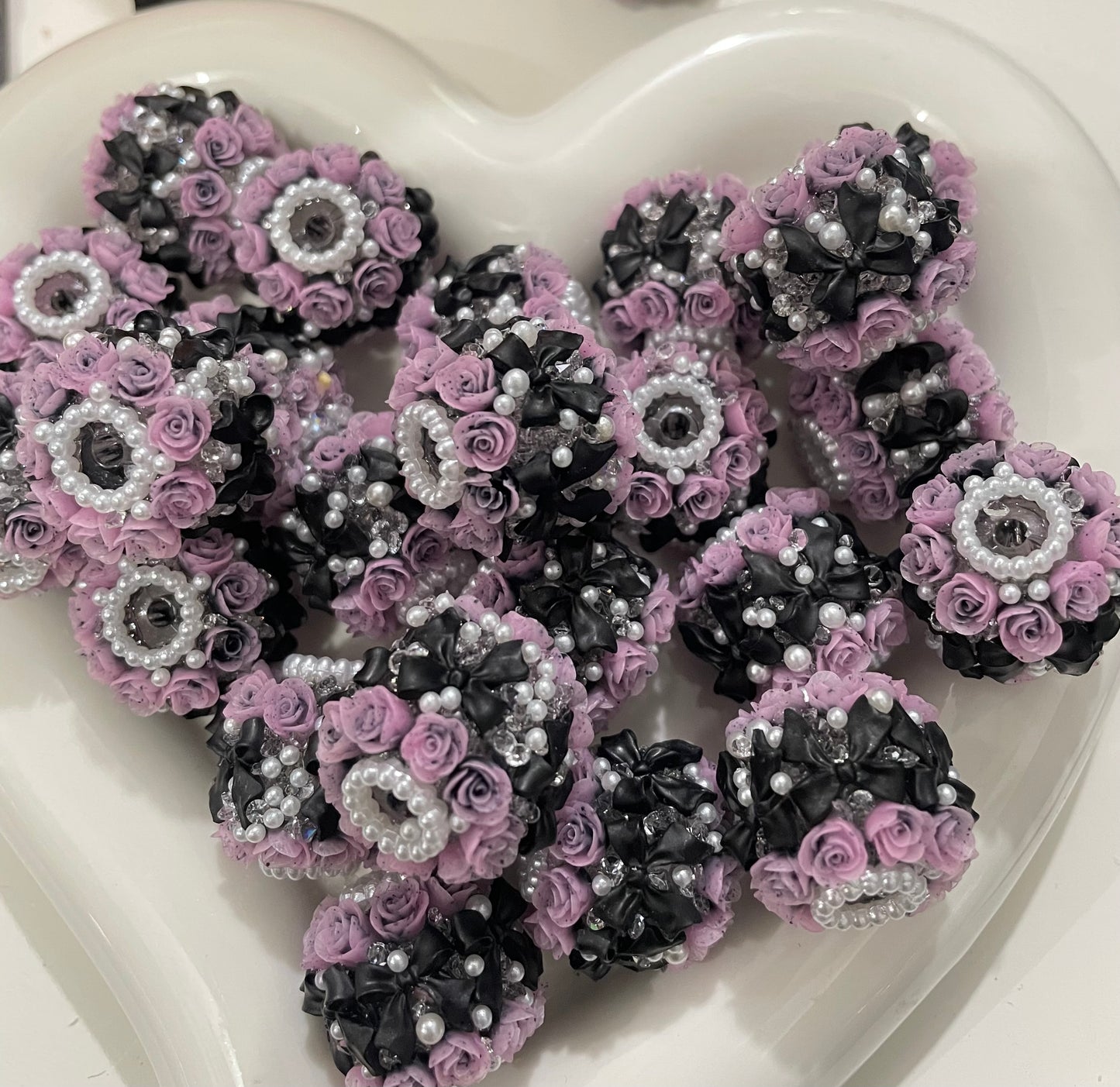 rose flower bead bow pearl bead acrylic bead with bow flower random mix color