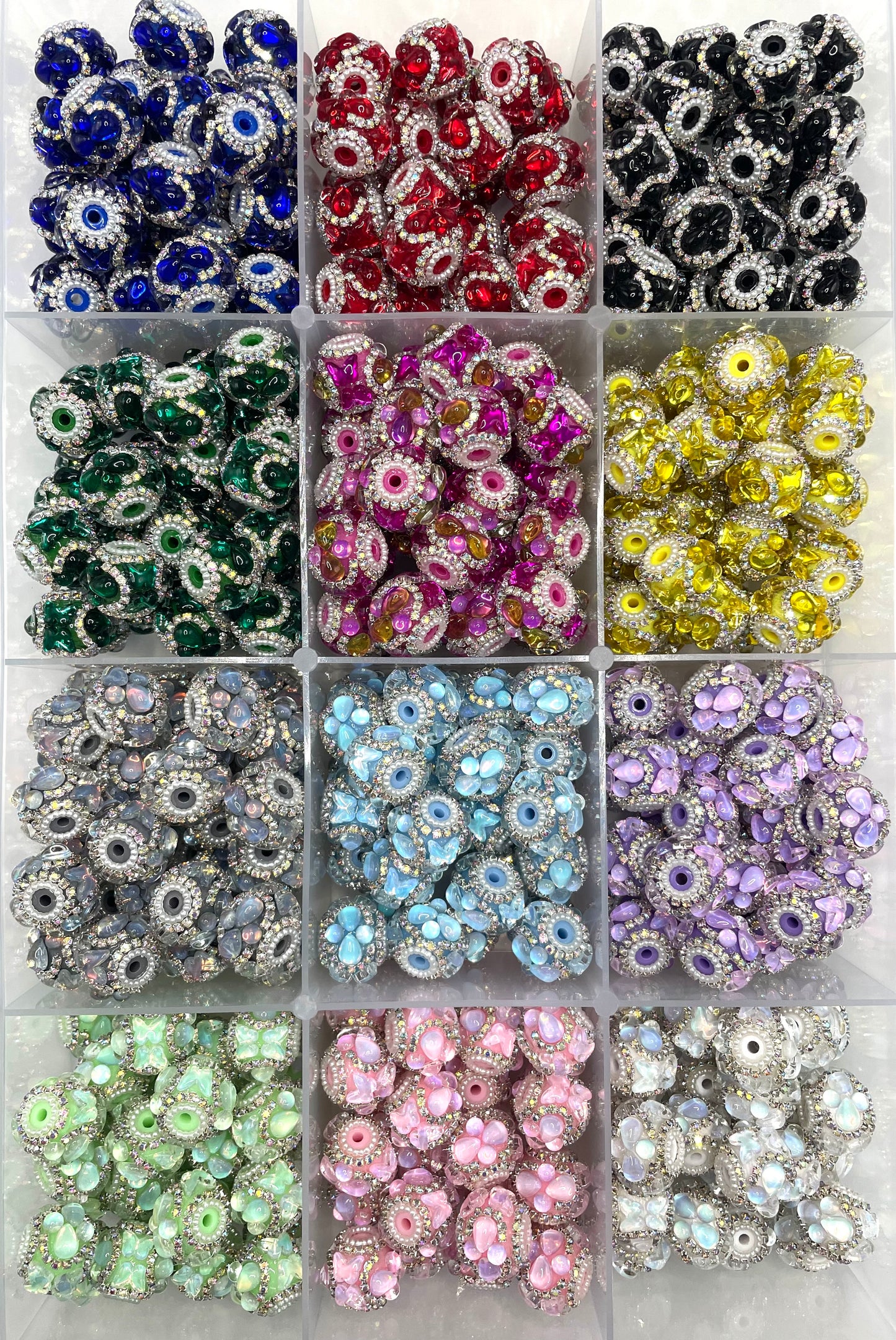 Fancy Beads Butterfly Elliptical bubble Rhinestone Silver chain and pearl gasket Beads 20mm Random Mix