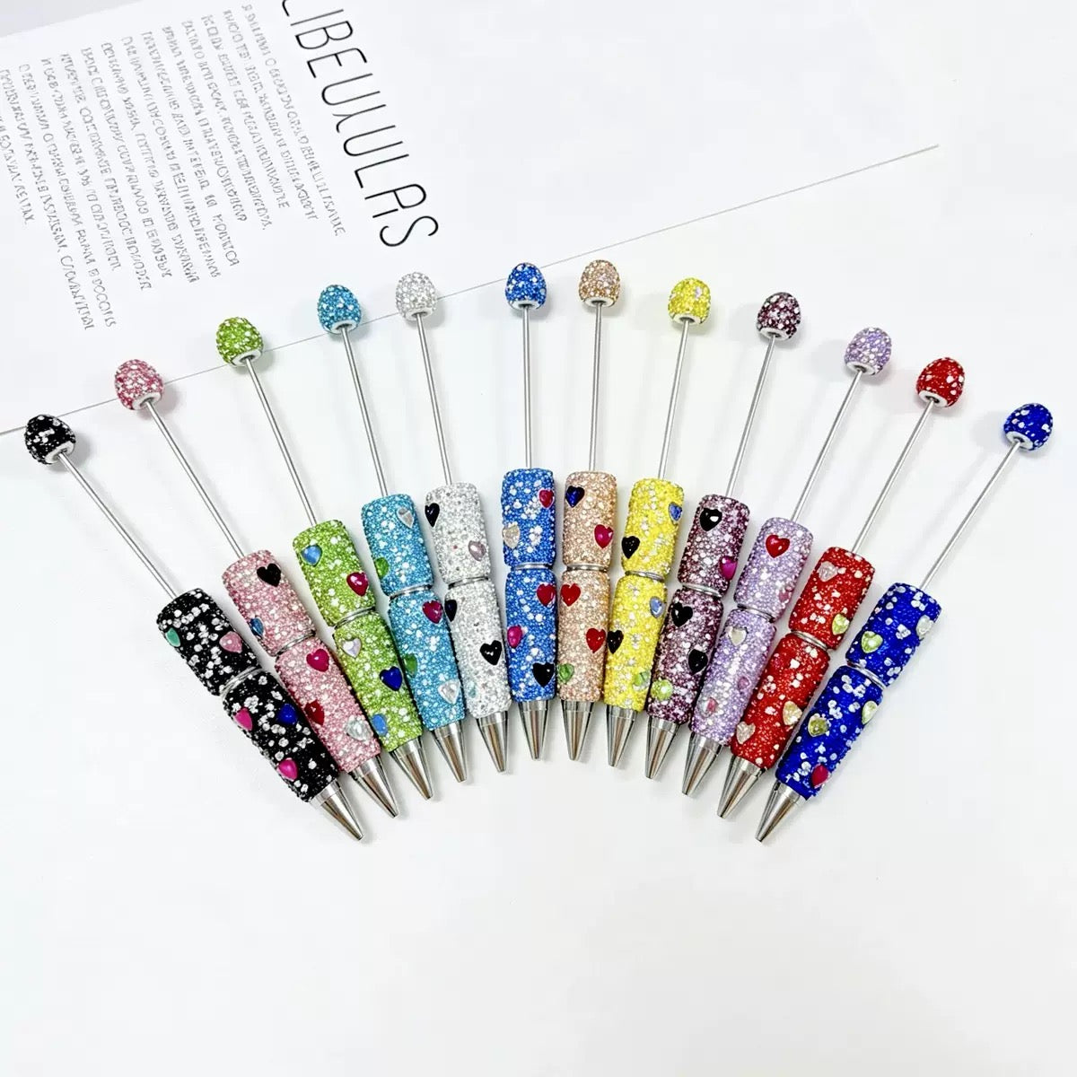 #1-#12 diy beaded beadable colored  rhinestone pen orments with coloful heart rhinestone