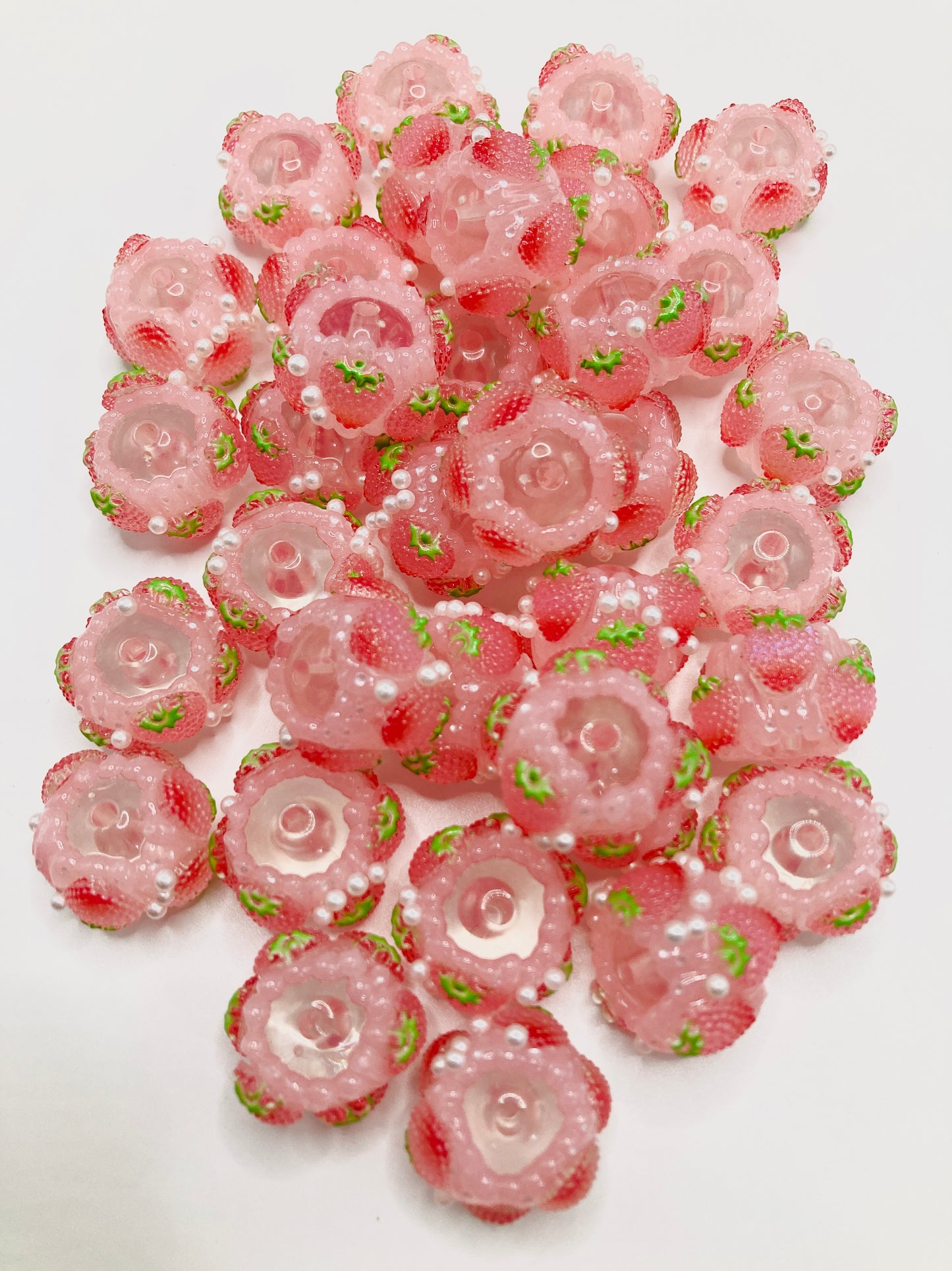 Strawberry Cherry Pearl rhinestone fruit acrylic bead stringing jewelry