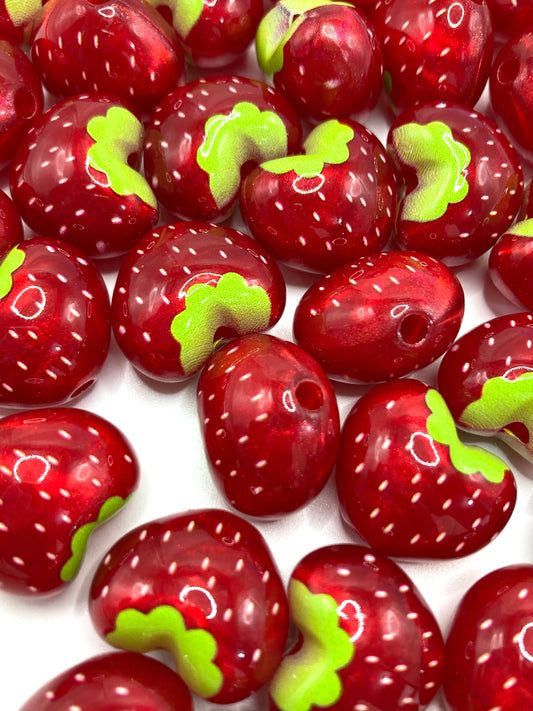 Acrylic beads Strawberry Stereoscopic Strawberry Beads Fruits 22mm Random Mix